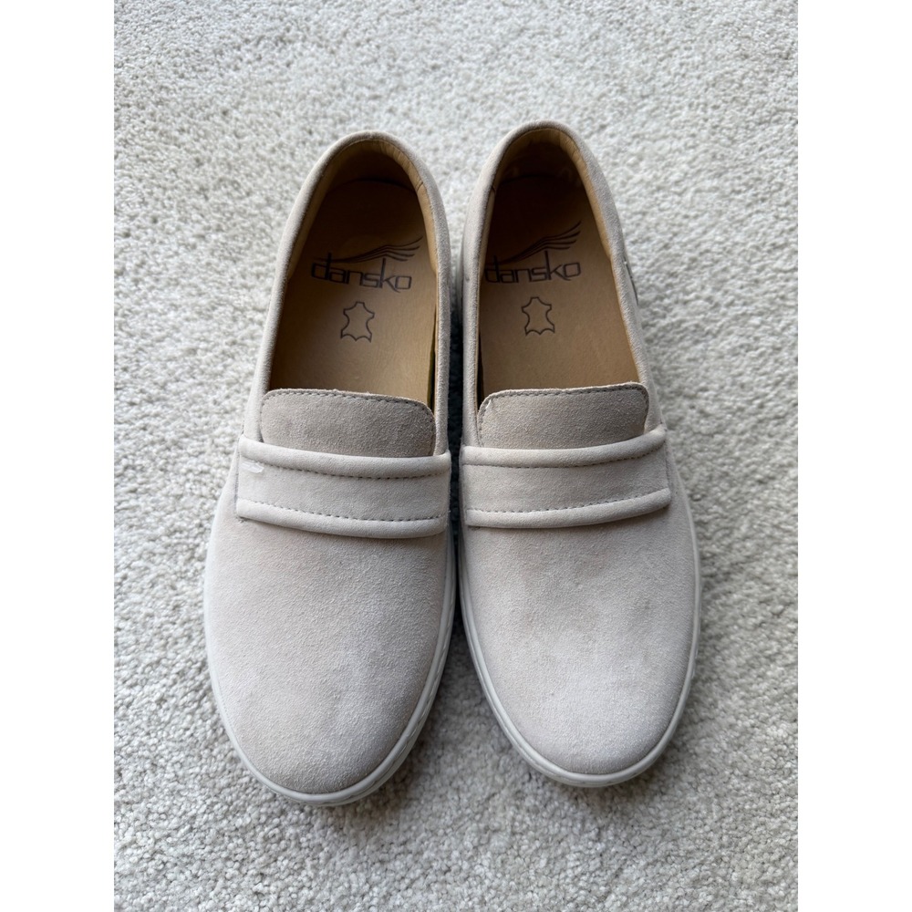 Dansko Josephine Loafer Sneaker 37 Bone Suede Slip Resistant Leather Penny Shoe